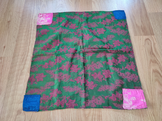 Green Hand Woven Cover, Table Cover, Table Decor, 19" X 18", Anatolian Antique Embroidery, Vintage Housewarming Gift