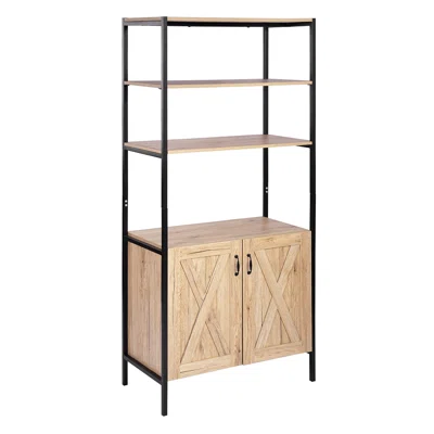 Industrial Storage Cabinet Sideboard With 3 Open Shelf, Natural