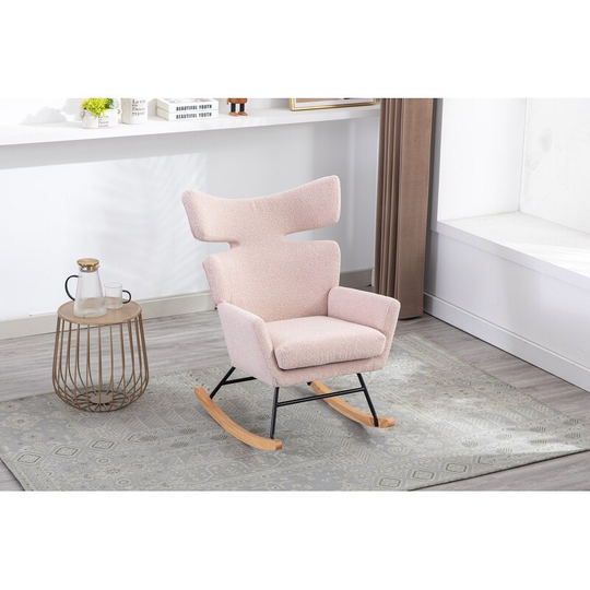 Rocking Chair, Upholstered Fish Tail Rocking Chair for Nursery, Comfy Wingback Glider Rocker for Living Room Bedroom Balcony