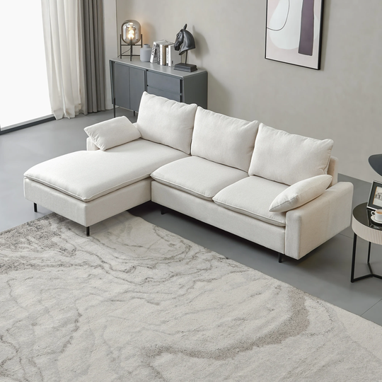 L-shaped Linen Upholstered Sectional Sofa with Right Chaise, Lounge Couch for Living Room