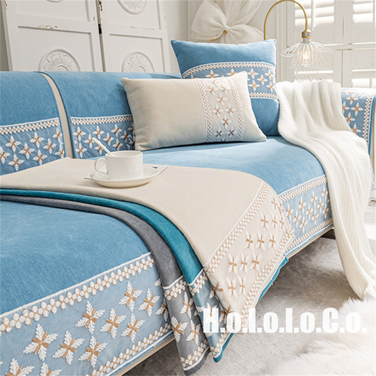 Modern Chenille Sofa Cover, Embroidery Slipcover, Minimalist Non-Slip Washable Cushion, Throw Pillowcase, Couch Cover, Pet Furniture Protector
