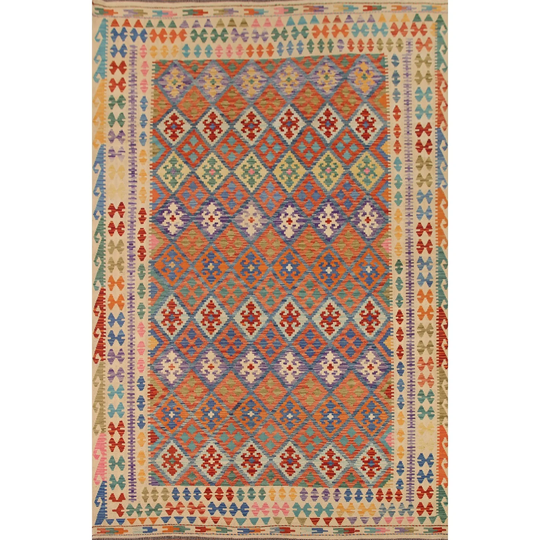 Flat-weave Multi-Color Kilim Oriental Area Rug Reversible Wool Carpet - 8'4" x 11'0"