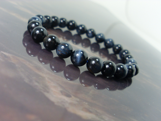 Natural Hawks Eye Bracelet 8mm, Unisex Women Men Bracelet, Gemstone Beaded Gift For Her Him + Box