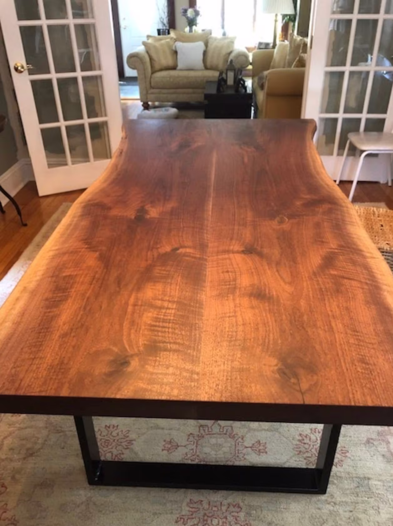 Walnut Dining Table, Black Live Edge High End Dark Wood Big Table