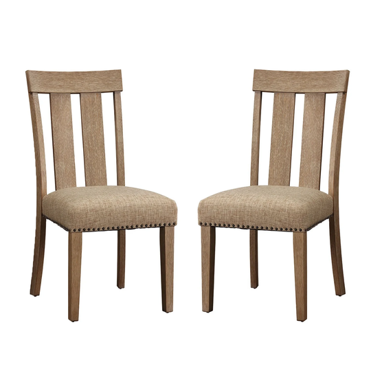 Set of 2 Upholstered Side Chair in Maple Finish