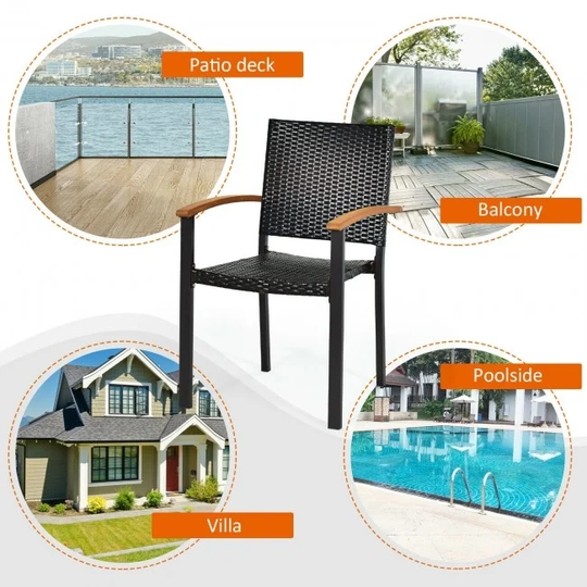 Set of 4 Outdoor Patio PE Rattan Dining Chairs with Powder-coated Steel Frame - 23.5" x 22" x 34.5" (L x W x H)