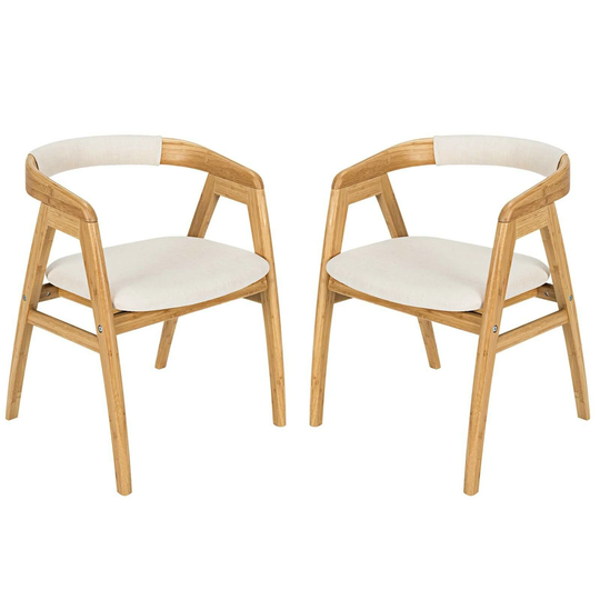 Gymax Set of 2 Bamboo Accent Chairs Leisure Chairs Armchairs w/ Seat