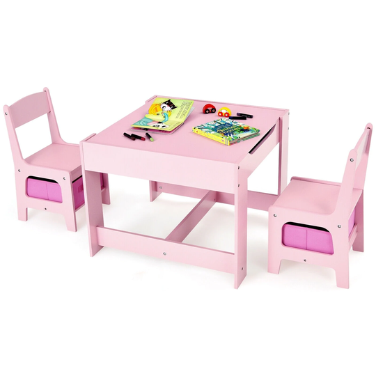 Kids Table Chairs Set With Storage Boxes Blackboard Whiteboard Drawing