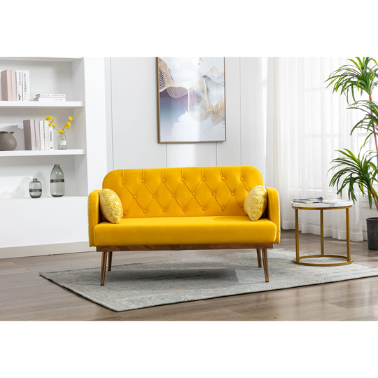 55" Polyester Sofa, Patterned style sofa, loveseat sofa with Rose Gold Color metal feet,With 2 Pillows,Multiple colors available