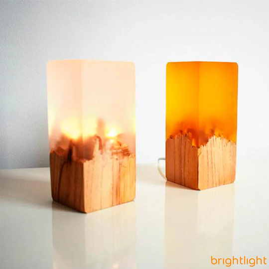 Wooden Resin Led Night Table Lamp Soft Warm Bedside Touch Light Creative Gift