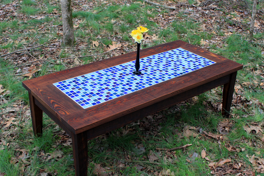 Outdoor Coffee Table. Patio Mosaic Large Glass Deck 50 L X 23 W 17 T. Sable Finish