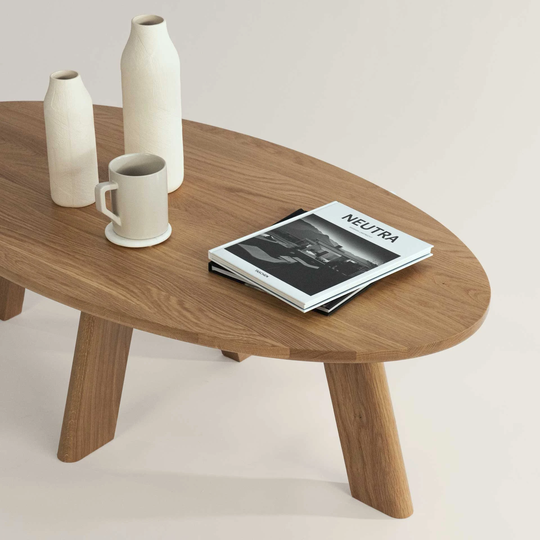 Oval Coffee Table | Solid Wood White Oak Low Minimalistic Design Japandi Concept Ma Coffee Table