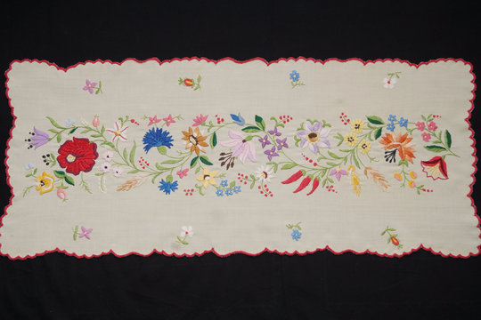 Hungarian Kalocsa Table Runner 73/31 cm, Hand Embroidered Home Decoration, Yellow Folk Runner, Colorful Embroidery, Floral Decor