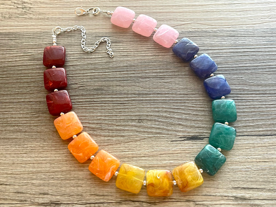 Candy Rainbow Beaded Necklace, Colorful Jewelry, Chunky Statement Necklace, Big Beaded Rainbow Jewelry Baby, Color Block Necklace