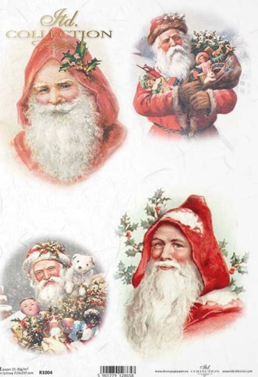 Santa Rice Paper For Decoupage, Vintage Christmas, Mulberry, Scrapbooking, Card Making, 1 A4 Sheet, R1004