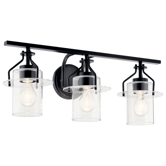 Kichler Lighting Everett 24 in. 3-Light Black Vanity Light with Clear Glass