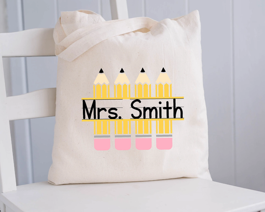 Custom Pencil Design Teacher Bag, Gift Cotton Personalized Appreciation Tote Bag