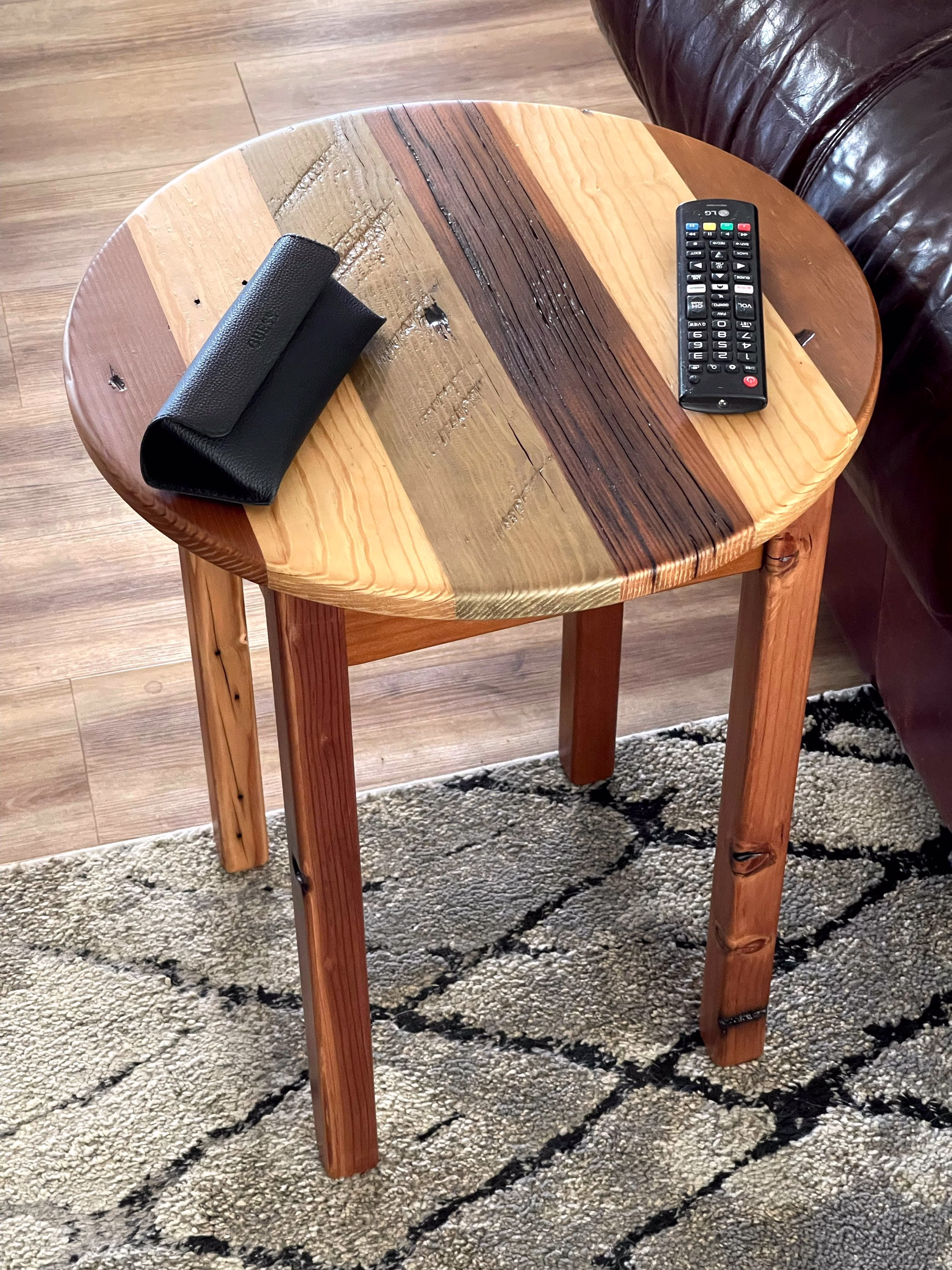 Rustic Round End Table Made Of Reclaimed Wood | Perfect For Farmhouse, Cottage Or Cabin