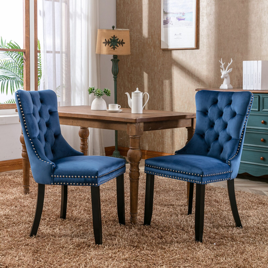 Velvet Dining Chairs Set of 2, Upholstered Dining Chair with Wood Legs and Nailhead Trim