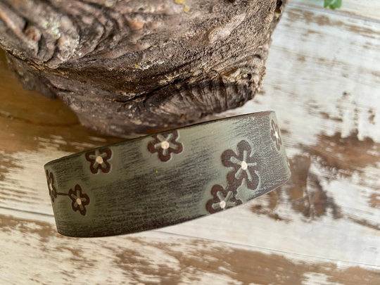 Floral Leather CuffChoose Your Words-Word Cuff-Gray Florals -Skinny Cuff