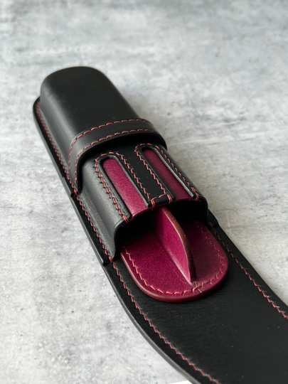 Black Ruby 2 Pen Case, Leather Case For Two Pens, Fountain Pencil