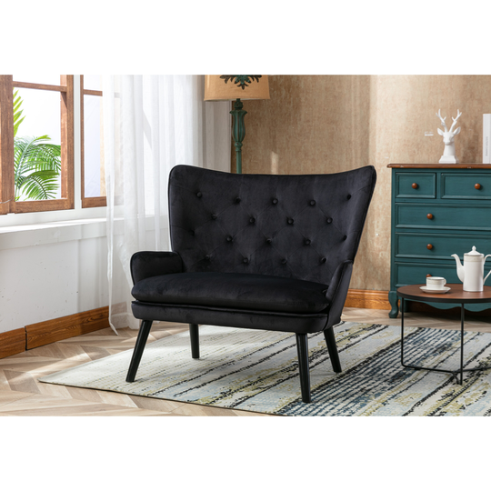 Modern High Back Accent Chair, Comfortable Fabric Padded Seat, Round Arms, Button Tufting, Wood Frame, Living Room Chair