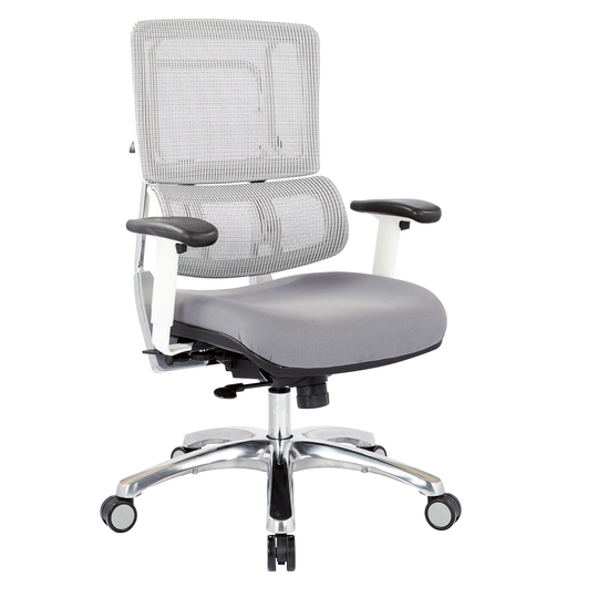 Breathable White Vertical Mesh Office Chair with Fabric Seat in Steel