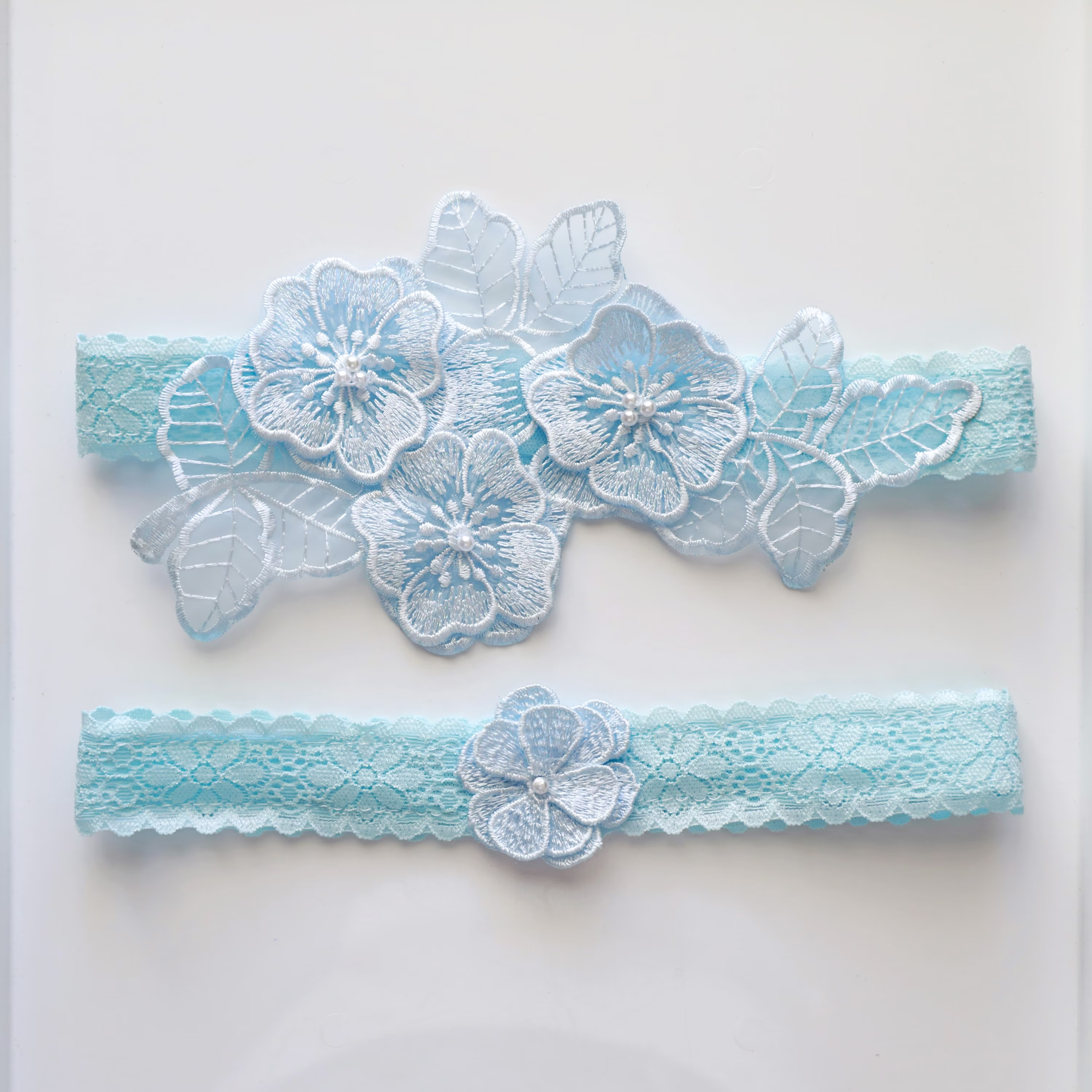 Blue Lace Garter Set, Bridal Wedding Garter, Style No. 1805