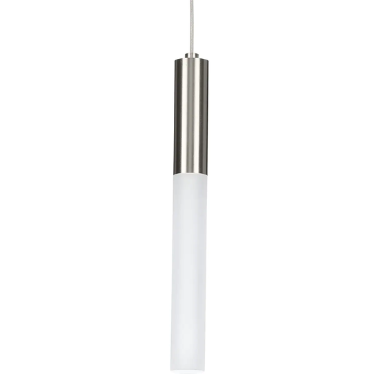 Kylo LED Collection 1-Light Brushed Nickel Frosted Glass LED Modern Pendant Hanging Light - 4.75 in x 4.75 in x 13 in
