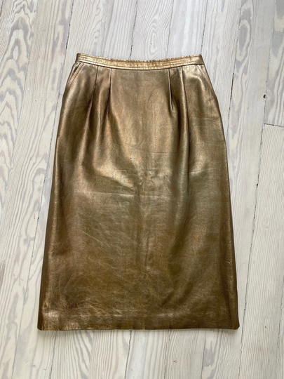 Vintage 80S Skirt/1990S Saint Laurent Bronze Leather Pencil Extra Small To