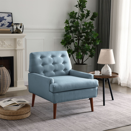 Accent Chair Upholstered Button Tufted Armchair Mid-Century Modern Sofa Chairs with Wood legs for Living Room Bedroom