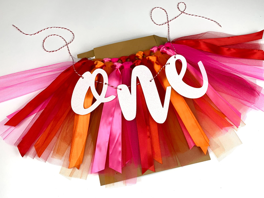 Red, Orange & Hot Pink One High Chair Tutu Skirt Banner, Fall Birthday Smash Cake Garland, 1st Photo Backdrop El