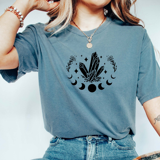 Comfort Colors Celestial Shirt, Crystal & Moon T-Shirt, Boho Comfy Oversized Gift