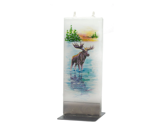 Hand Painted Flat Candle | Moose Small Unique Gift Lake House Decor Nature Shelf Décor