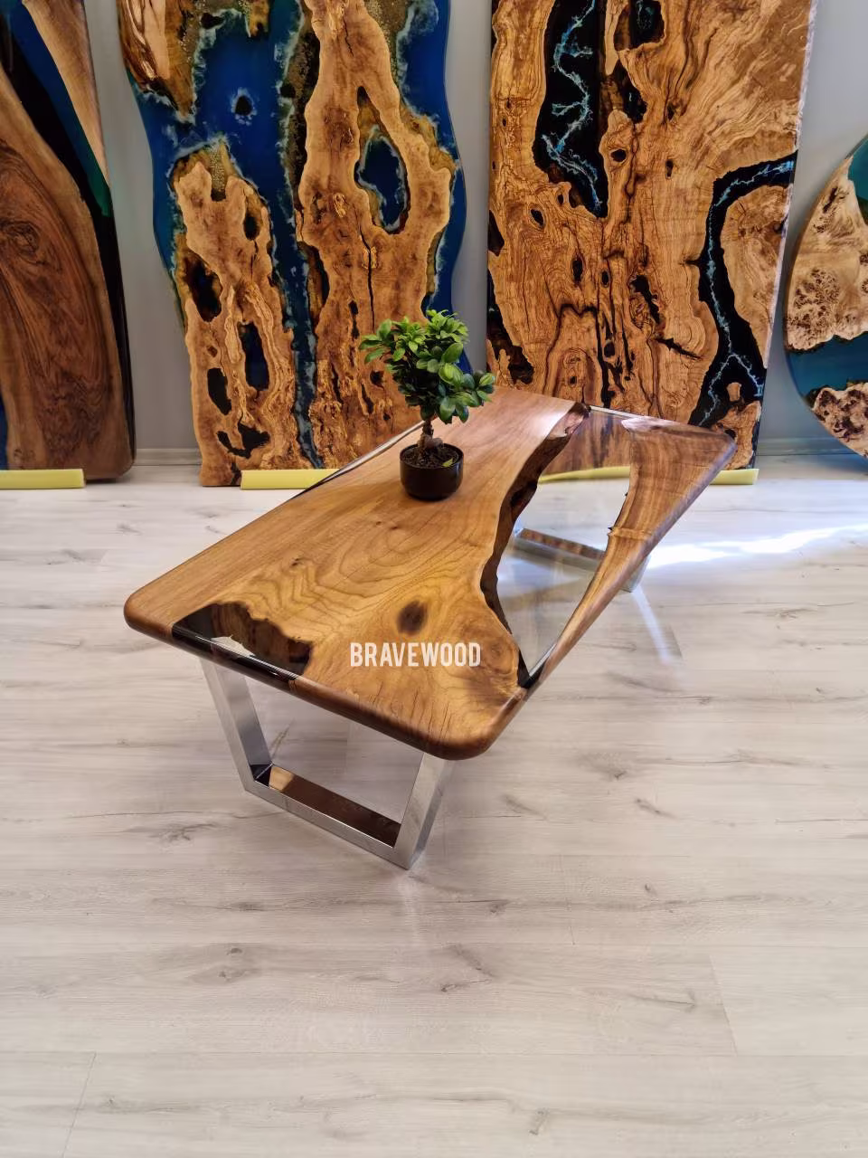 Epoxy Coffee Table, Walnut Epoxy Center Middle Table With Epoxy