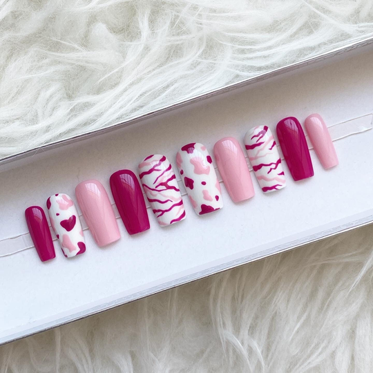 Reusable Pink Zebra Cow Pint Press On Nails