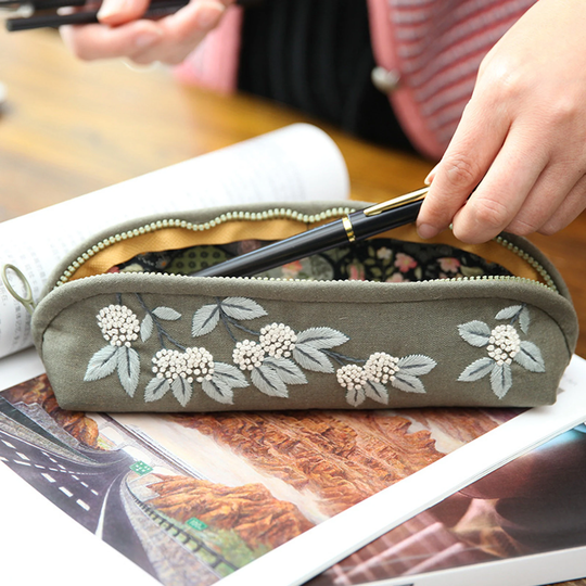 Diy Embroidery Kit Beginner, Embroidery Pencil Case, Zipper Canvas Bag Pattern, Flowers Kit, Hand Full
