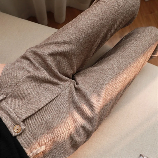 Herringbone Woolen Pants Women's Harem Pencil 2020 Autumn Winter High Waisted Casual Suit Office Lady Women Trousers