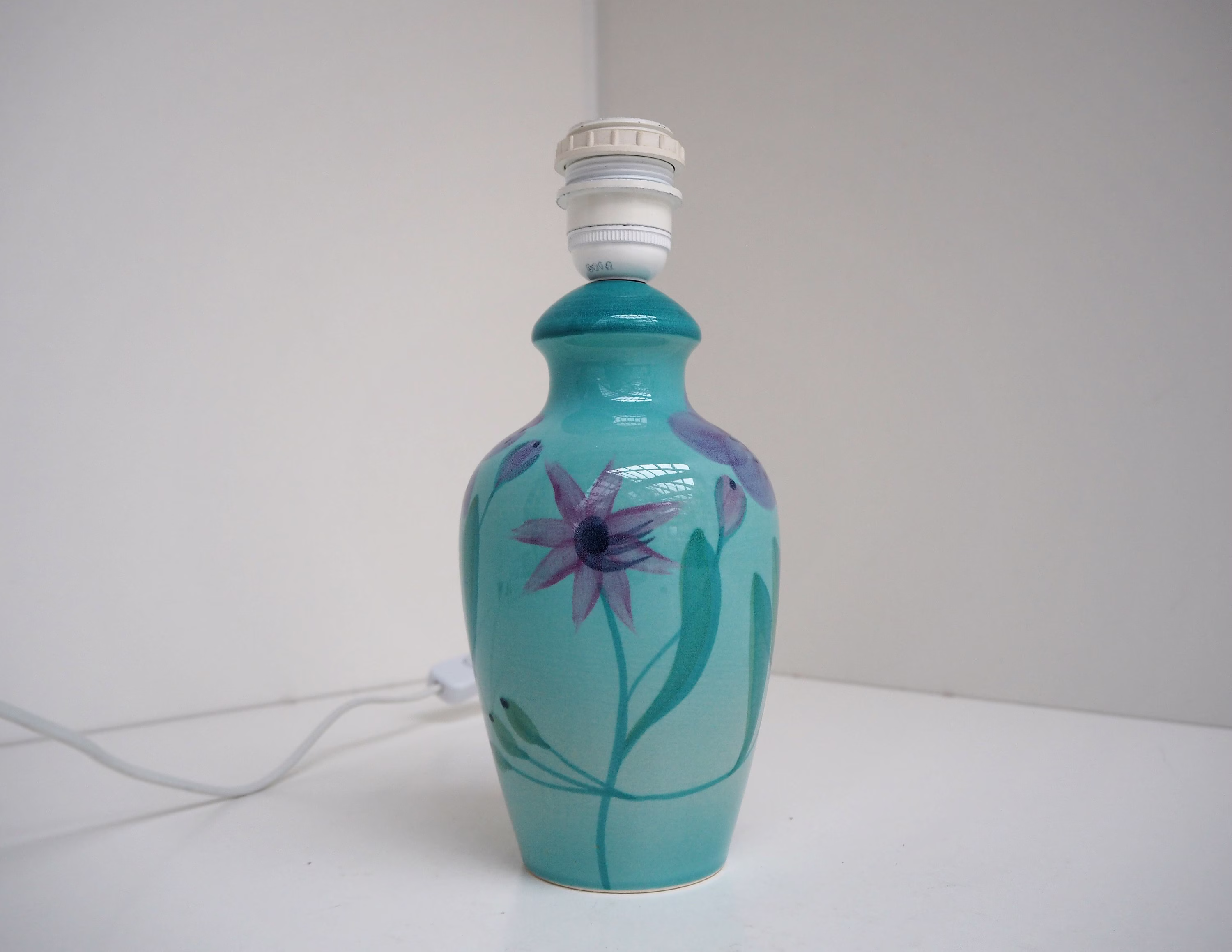 Turquoise Table Lamp With Flowers Made By The Danish Company Søholm, 1980S
