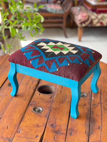 Kilim Ottoman Stool/Kilim Foot Rest Beech Wood /Vintage Furniture Chair /Kilim Rectangle Stool/ Ottoman