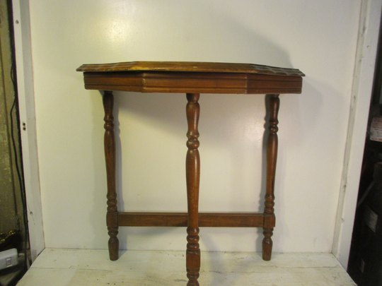 Half Moon Side Pie Crust Table Vintage Wood Spindle End Stand