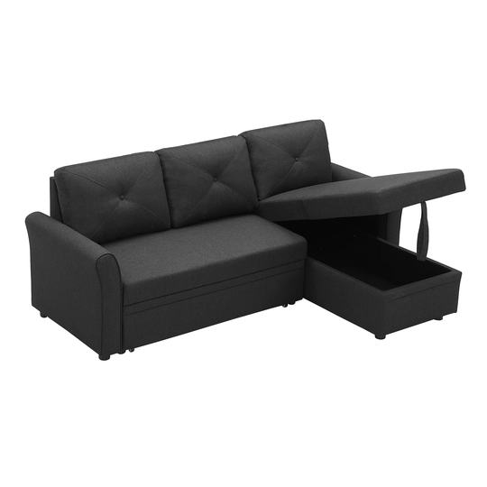 83" Pull Out Sleeper Sofa Reversible L-Shape 3 Seat Sectional Couch with Storage