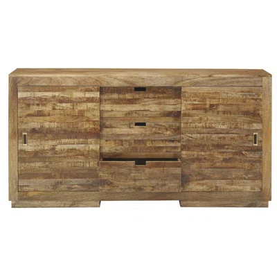 70 Inch Reclaimed Wood Sliding Doors Sideboard Credenza With Centered Drawers