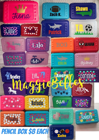 Personalized Pencil Box Plastic Kids Back To School Crayons Scissors Storage Monogram