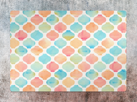 Colorful Morocan Chair Mat, Blue Vinyl Floor Orange Protective Art Deco Splat Pad, Area Rug, Comfort Mat