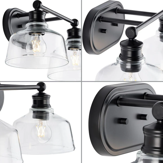 Singleton Collection 2-Light 17 in. Matte Black Vanity Light with Clear Glass Shades - Small