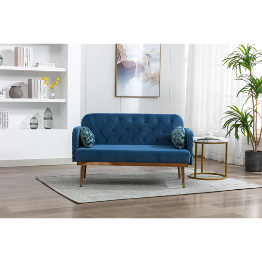 Modern Tufted Cushions Sofa Loveseat Velvet Upholstered Floral Pattern Accent Sofa Bedroom Furniture with Metal Feet Support
