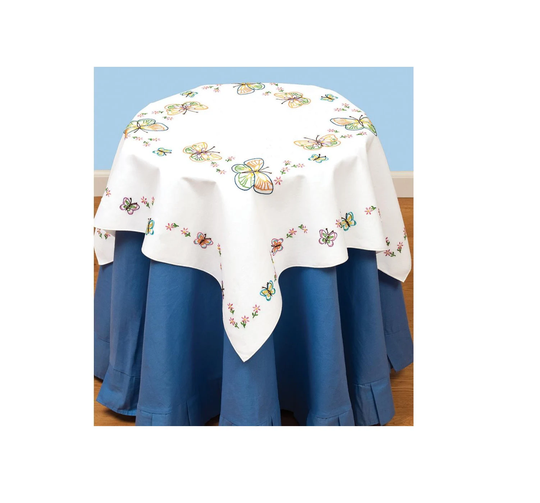 Jack Dempsey Needleart Stamped For Embroidery Stitch Table Topper Fluttering Butterflies