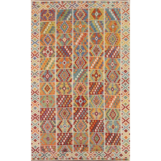 Flat-weave Kilim Oriental Area Rug Colorful Geometric Wool Carpet - 8'2" x 11'7"