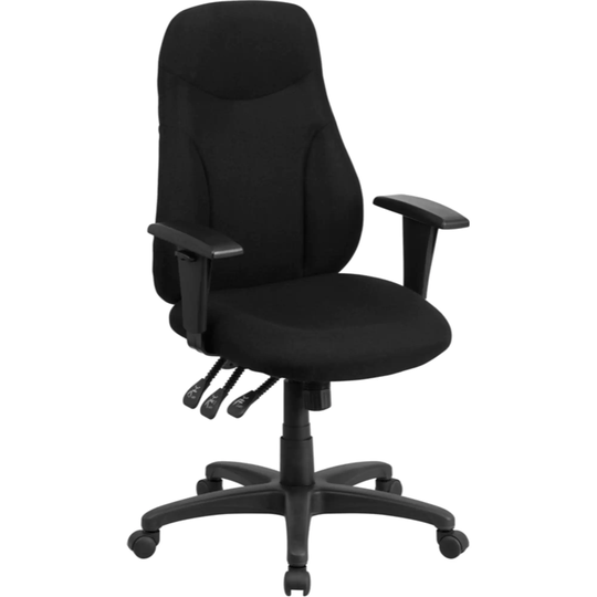 Offex High Back Black Fabric Multifunctional Ergonomic Chair with Arms - 24.50"W x 23"D x 42" - 47.25"H